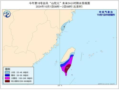 台风橙色预警：“山陀儿”将于明天下午至晚上在台湾岛西南部登陆