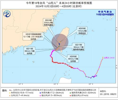 台风“山陀儿”继续影响台湾岛 中东部大部气温回升